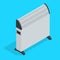 Isometric white Home Electric Convector Heater. Electric Heater Battery. Radiator. Equipment for Rapid Heating of the