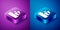 Isometric Windsurfing icon isolated on blue and purple background. Square button. Vector