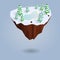 Isometric winter floating island isolated on the background. Low-poly christmas tree and lake. Polygonal 3d design