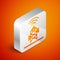 Isometric Wireless antenna icon isolated on orange background. Technology and network signal radio antenna. Silver