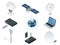 Isometric Wireless Technology and Global communication icons towers satellite