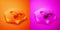 Isometric Wizard warlock icon isolated on orange and pink background. Hexagon button. Vector