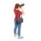 Isometric Woman Photographer with dslr Camera. Digital photo camera. Home hobby, lifestyle, travel, people concept