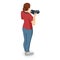 Isometric Woman Photographer with dslr Camera. Digital photo camera. Home hobby, lifestyle, travel, people concept