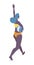 Isometric woman walking with ball and greeting friends. Vector happy character in swimwear ready for pool activities, beach
