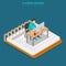 Isometric work business flat 3d man table notebook