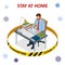 Isometric work from home. Corona virus - staying and working at home. working from home during Covid-19. Self-isolation