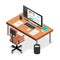 Isometric work places. Office workspace. Business workspace in the office