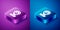 Isometric Worker location icon isolated on blue and purple background. Square button. Vector