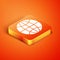 Isometric Worldwide icon isolated on orange background. Pin on globe. Vector