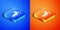 Isometric Wrecked oil tanker ship icon isolated on blue and orange background. Oil spill accident. Crash tanker
