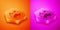 Isometric Wrecked oil tanker ship icon isolated on orange and pink background. Oil spill accident. Crash tanker