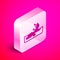 Isometric Wrecked oil tanker ship icon isolated on pink background. Oil spill accident. Crash tanker. Pollution