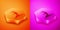 Isometric Zombie hand icon isolated on orange and pink background. Arm monster dead. Happy Halloween party. Hexagon