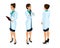 Isometrics of a woman medical workers, a doctor, a surgeon, a nurse, beautiful in medical gowns during work
