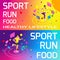 Isometry bright colorful banners on the theme of sport, healthy eating, healthy lifestyle. Running, sport