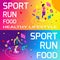 Isometry bright colorful banners on the theme of sport, healthy eating, healthy lifestyle. Running, sport, body beauty and sports