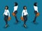 Isometry is a business woman. an African American office worker, business trousers and a blouse front view and rear view in motion