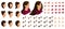 Isometry icons of the emotions of a beautiful woman, 3D hair, faces, eyes, lips, nose. facial expression