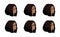 Isometry icons of the head of the business woman`s hairdo, 3D faces, eyes, lips, girl emotions, facial expressions, anger, joy