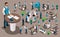 Isometry set 5, bank icons with bank employees, men bank employee, customer service manager. Financial structure, banking business