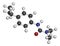 Isoproturon herbicide molecule. 3D rendering. Atoms are represented as spheres with conventional color coding: hydrogen white,.