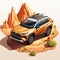 Isosceles Isometric Illustration Of Toyota Rav4 In The Desert