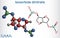 Isosorbide dinitrate, ISDN molecule. It is vasodilator used to treat angina in coronary artery disease. Structural chemical