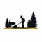 Isotype Style Landscaper Pictogram: Silhouette Of A Man In The Midst Of Trees