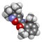 Isoxaben herbicide molecule. 3D rendering. Atoms are represented as spheres with conventional color coding: hydrogen (white),