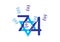 Israel 74th independence day logo, Blue numbers, star of David and Israel flag balloons