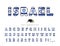 Israel cartoon font. Israeli national flag colors. Paper cutout glossy ABC letters and numbers. Bright alphabet for