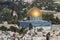 Israel - East Jerusalem - Aerial view of Dome of the Rock on Temple Mount and of Church of Mary Magdalene on Mount of Olives