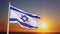 Israel flag with a star of David against the sunset. Patriotic concept