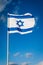 Israel flag waving cloudy sky background sunset