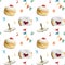 Israel Hanukkah seamless pattern with traditional donuts and dreidels for festive tableware, party designs, gift paper