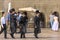 Israel, Jerusalem, lament-wall 15th September 2017 Three orthodox Jewish men walk among the tourists, on the grounds of the wailin