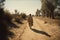 Israel Jesus walks down on dirt road. Generate ai