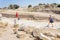 ISRAEL -July 30, - Tourists are going to be released in the park Caesarea, Israel, columns, Greek, Byzantine, 2015