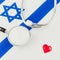 Israel medicine card with stethoscope, Israel flag and heart