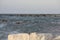 Israel, Netanya, rocks on the shore of the Mediterranean Sea