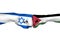 Israel - Palestine relations concept. Flags of Israel and Palestine painted on hands fists facing each other on white background