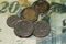 Israel Shekel Bill and Coins in the Detail