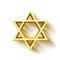 Israel star. Seal of Solomon icon. Jewish Star of David six sointed star. Isolated gold hexagram on white background. 3d