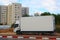 Israel: Truck parked on the side of the road. Border in Red and White Stripes, No Parking Truck in Israel