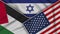 Israel United States of America Palestine Flags Together Fabric Texture Illustration