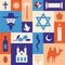 Israel, vector travel illustration, flat icon set, landmark background