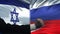 Israel vs Russia confrontation, countries disagreement, fists on flag background