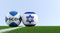 Israel vs. Scotland Soccer Match - Soccer balls in Israel and Scotland national colors on a soccer field.