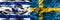 Israel vs Sweden smoke flags placed side by side. Israeli and Sw